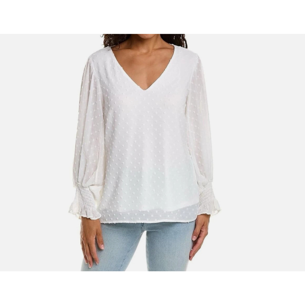 Vince Camuto Clip-Dot Smocked-Cuff Top White Size XL - Picture 5 of 5